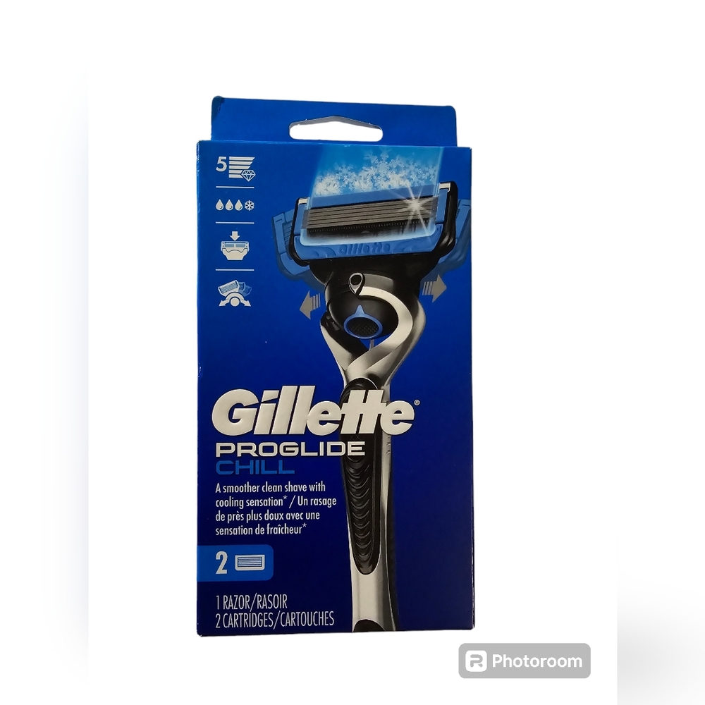 New Unopened Gillette ProGlide Chill Men’s 1 Razor Handle + 2 Blade Refills Nice